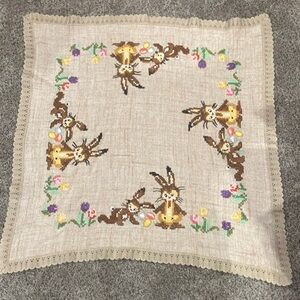Vintage Easter Bunny Square Tablecloth Tapestry Spring Bunny Rabbit Eggs Floral